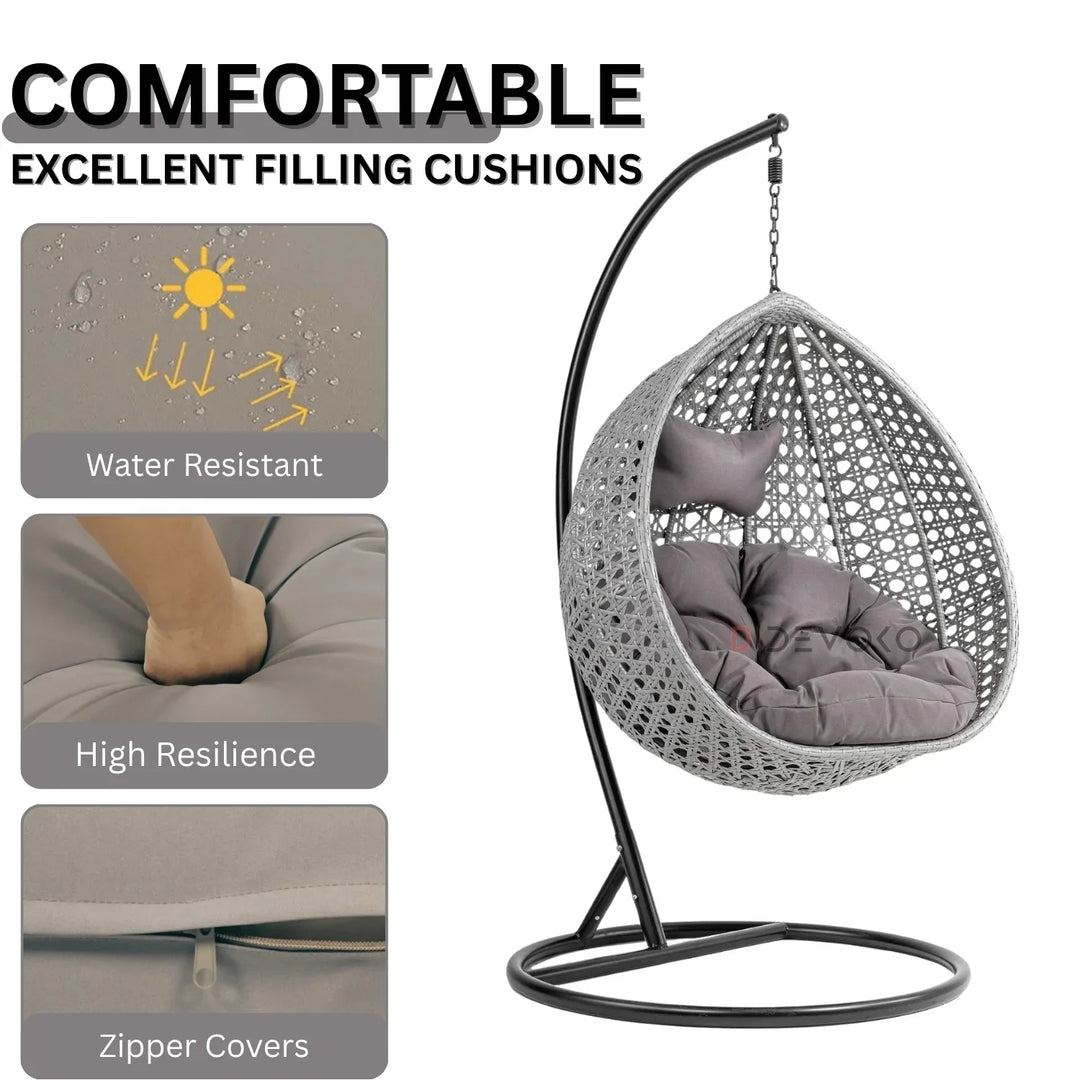 Nainika Single Seater Rattan & Wicker Swing (Grey)