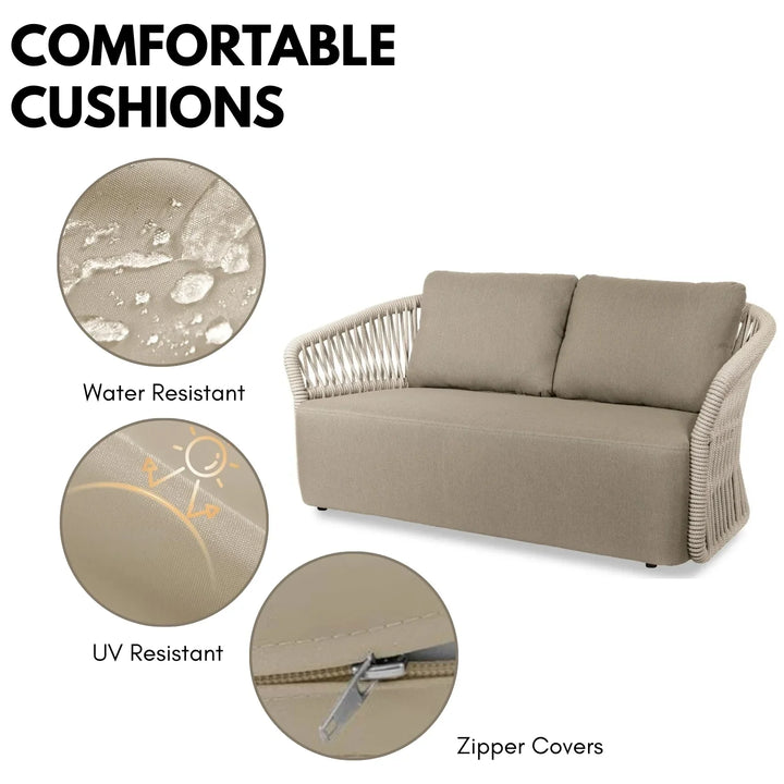 Aurelia 4-Piece Outdoor Braid & Rope Sofa Set (Beige & Dark Cream)