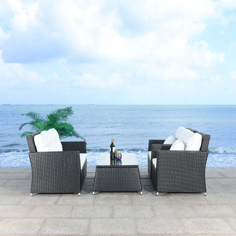 Moreau Outdoor Sofa Set 2 Seater, 2 Single seater and 1 Center Table (Black + White)