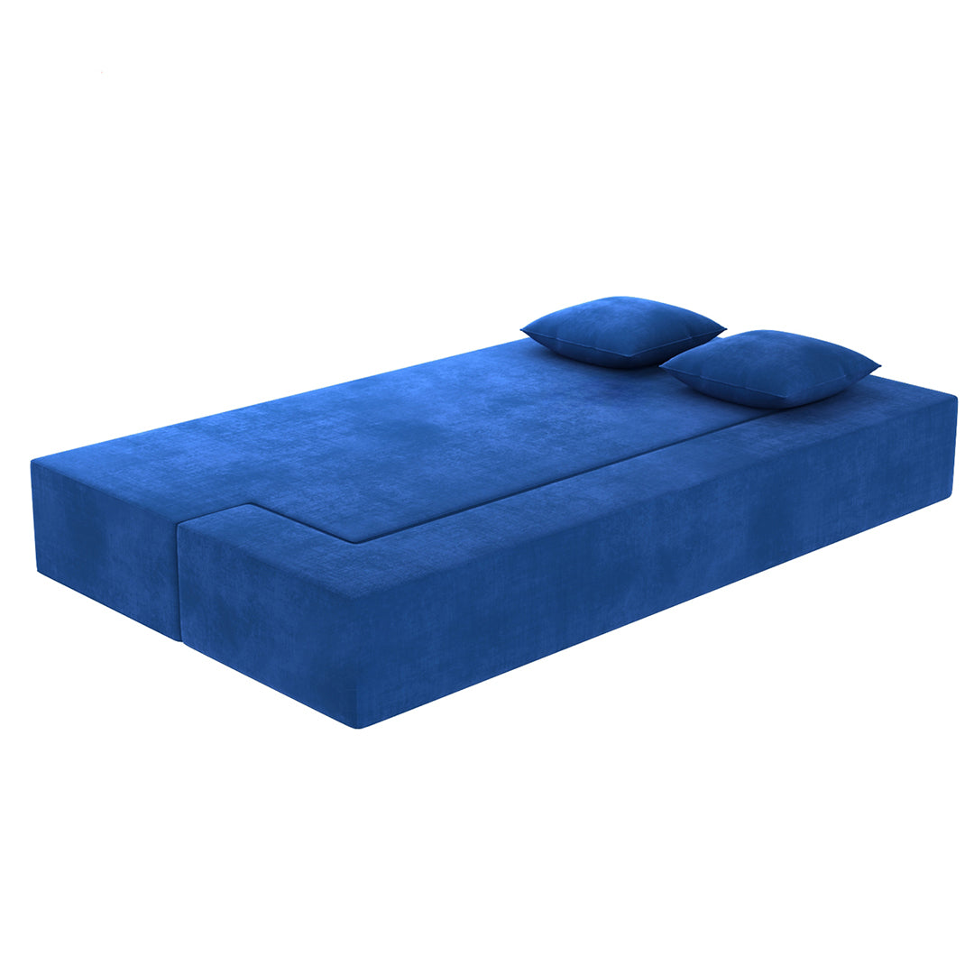 Sanya Premium Velvet 3 Seater Fabric Sofa Cum Bed - Blue