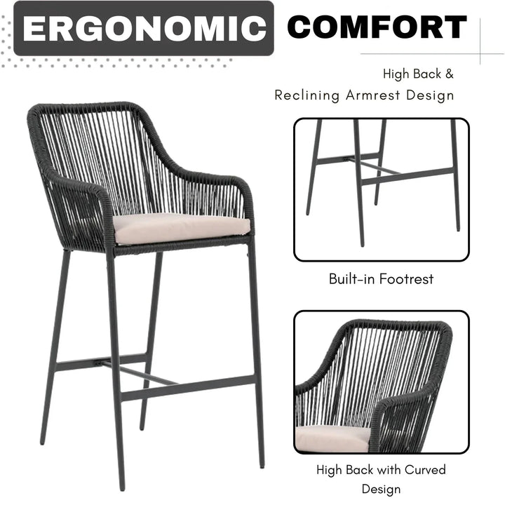 Deepali Premium Outdoor Rope 5-Piece Bar Set With a High-Top Table