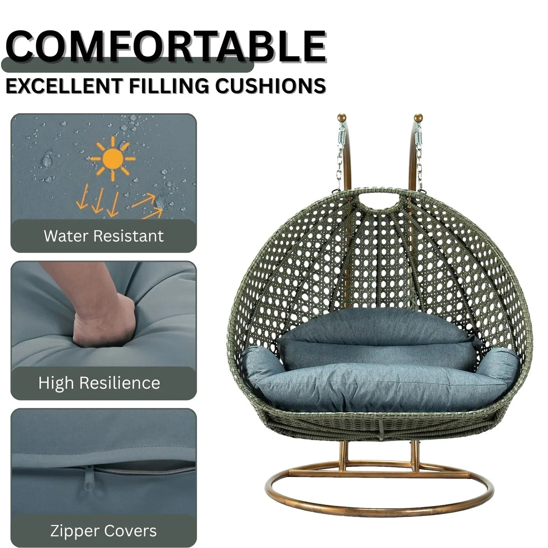 Caihong Double Seater Hanging Swing Chair (Dark Brown/Dark Grey)