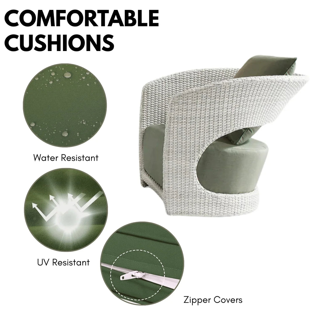 Outdoor White Rattan Wicker Sofa Chairs With Glass Top Table