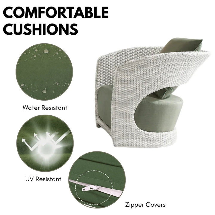 Outdoor White Rattan Wicker Sofa Chairs With Glass Top Table