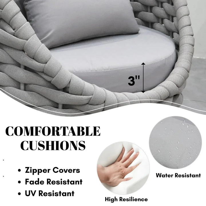 Minami Nest Shape 3-Piece Hand-Woven Rope Patio Set