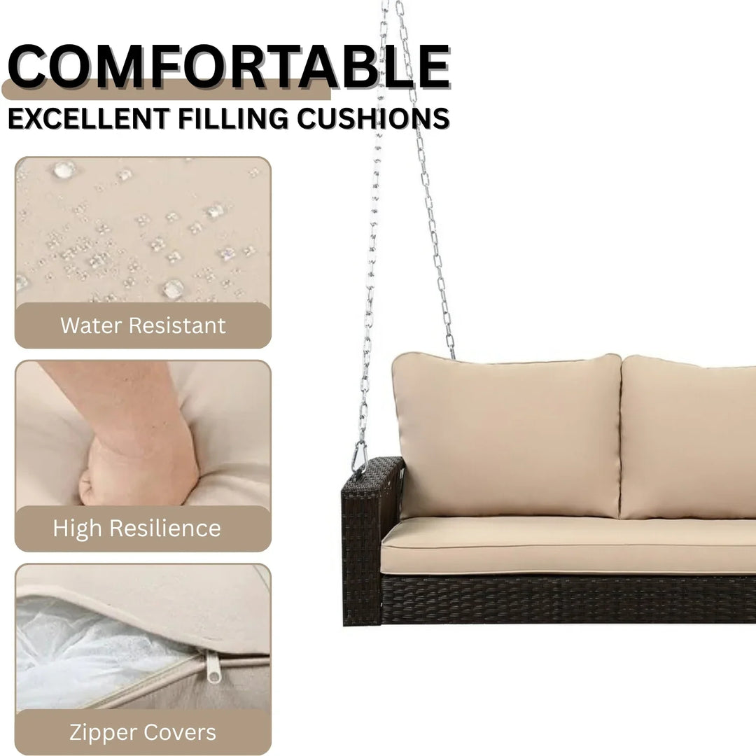 Hortense Outdoor Large HDPE Wicker 3-Person Porch Swing