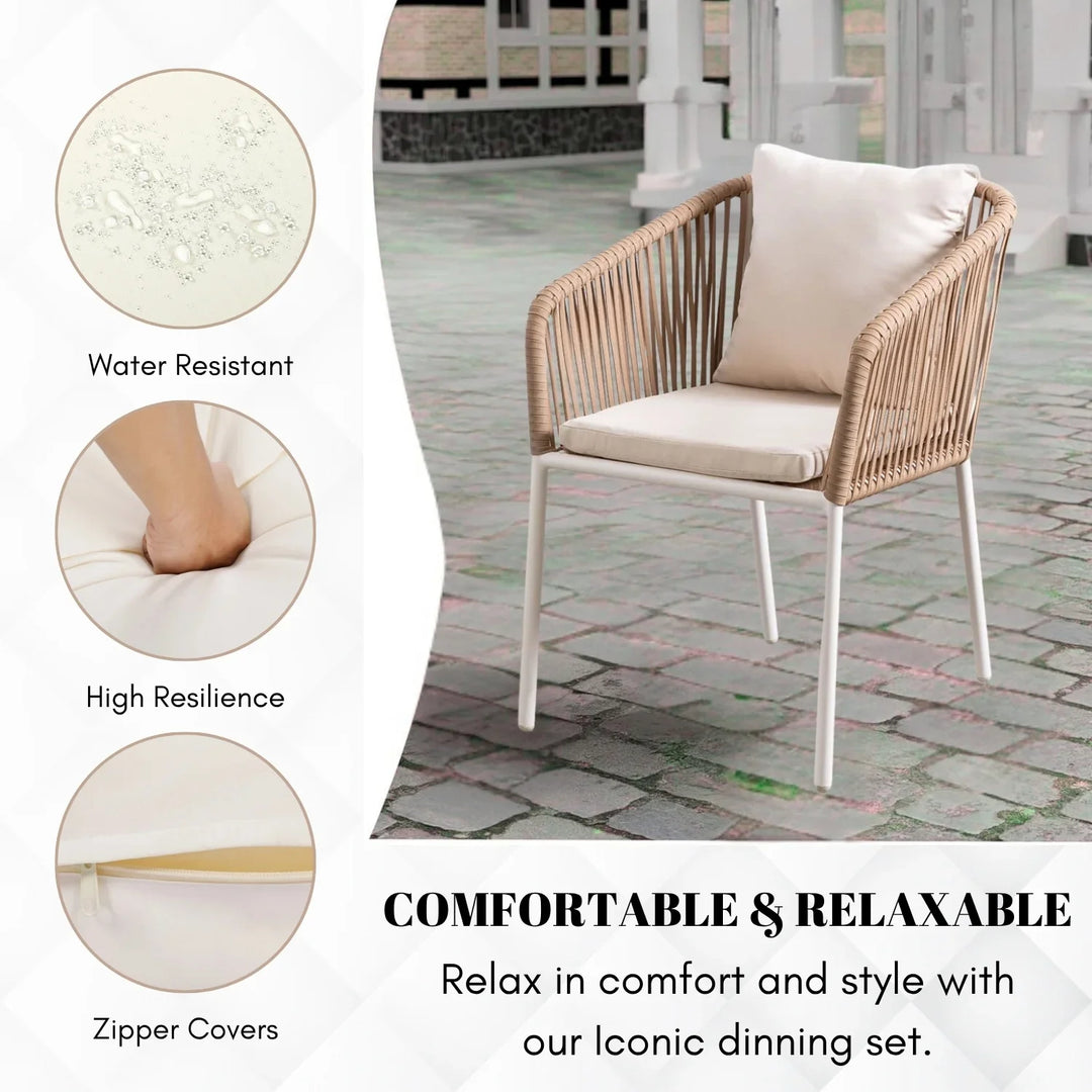 Alejandra 5-Piece Outdoor Patio Dining Set With Rattan Chairs & Glass-Top Table