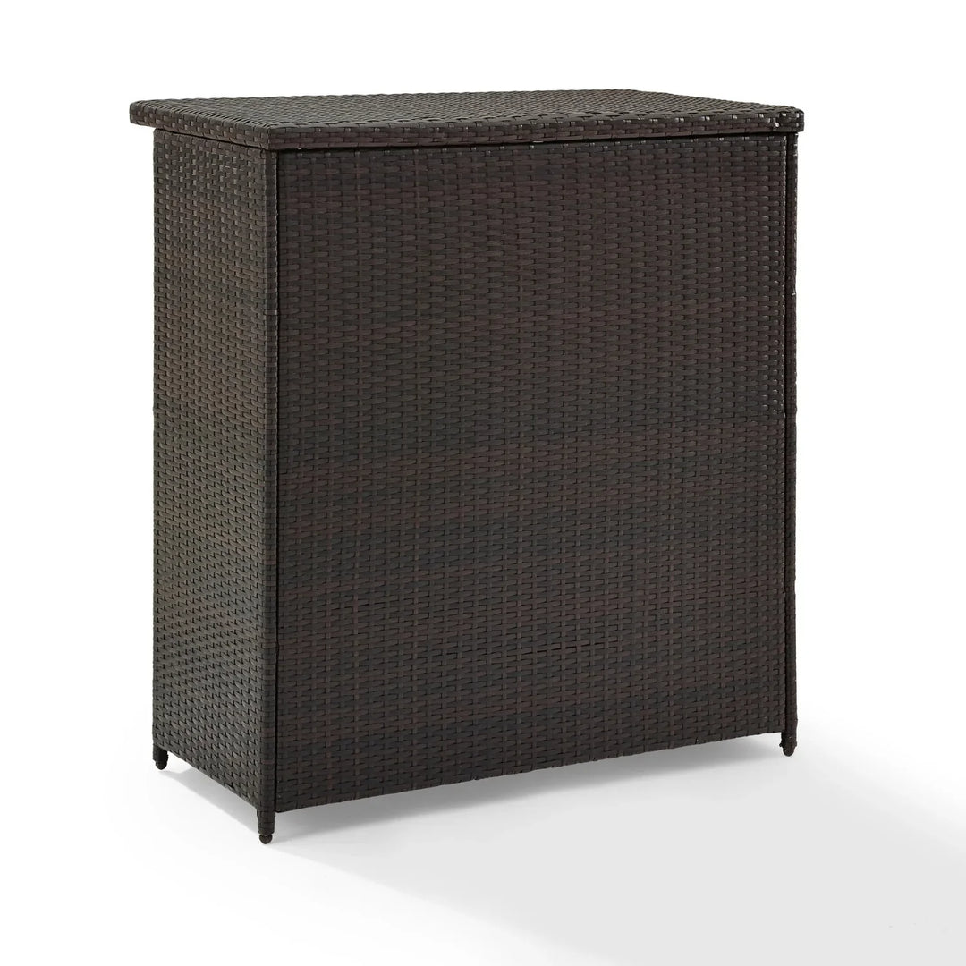 Olalla Outdoor Rattan Wicker Bar Table With Storage Selves