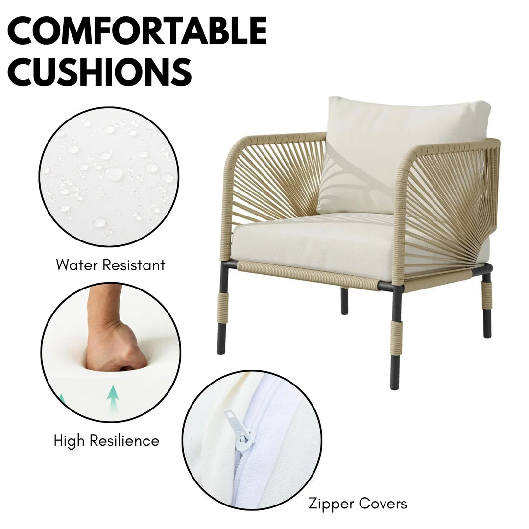 Amoura Outdoor Rope 5-Seater Sofa Set With Glass Top Table