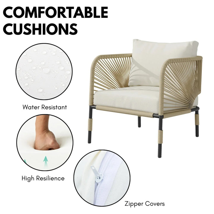 Amoura Outdoor Rope 5-Seater Sofa Set With Glass Top Table