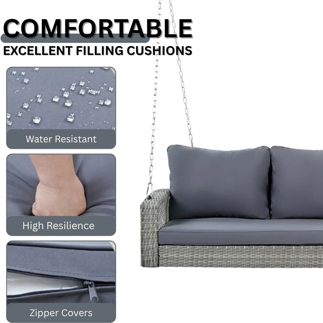 Isolde Outdoor Large HDPE Wicker 3-Person Porch Swing