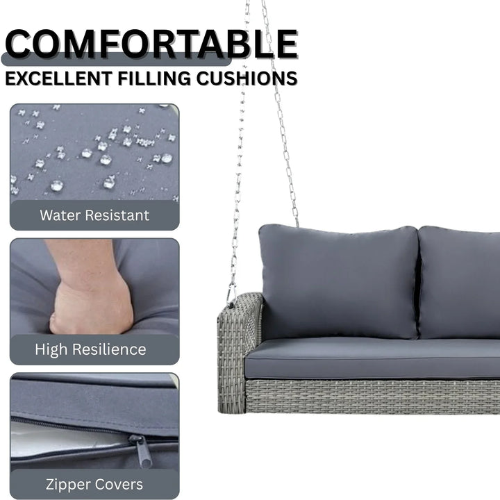 Isolde Outdoor Large HDPE Wicker 3-Person Porch Swing