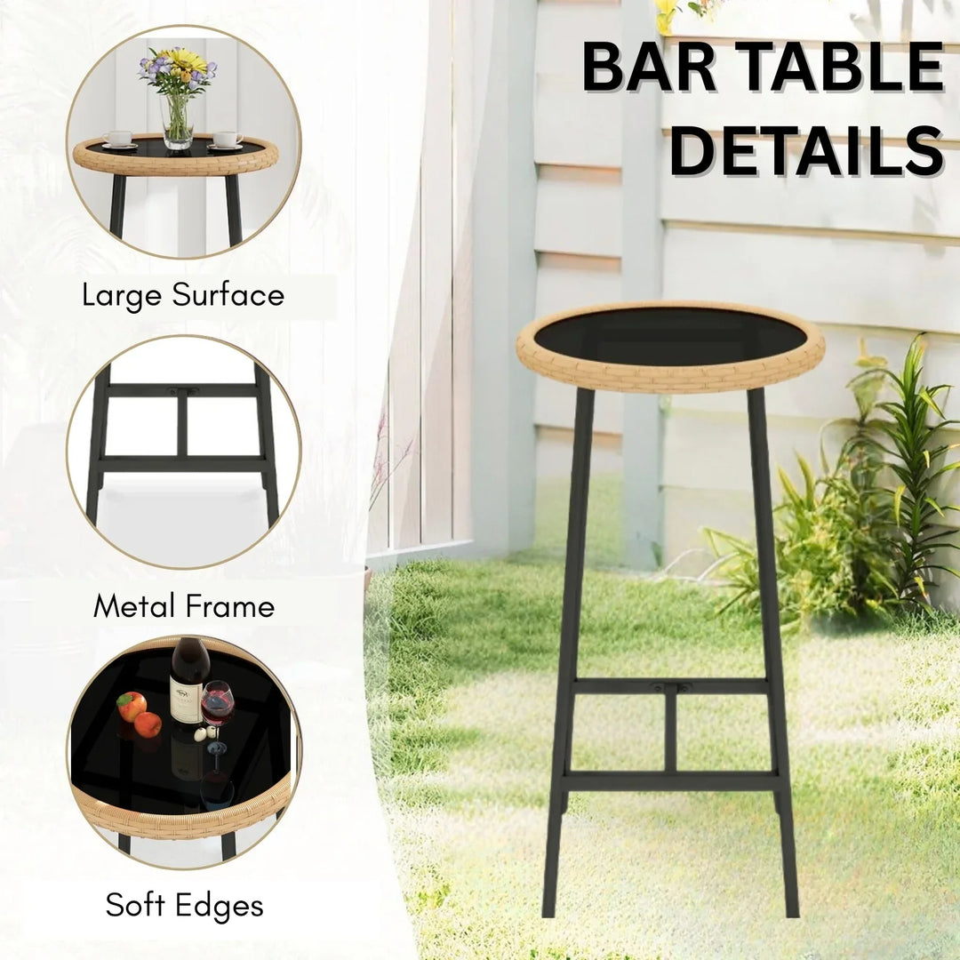 Yolande Outdoor Rattan Wicker Bar Set with Round Table