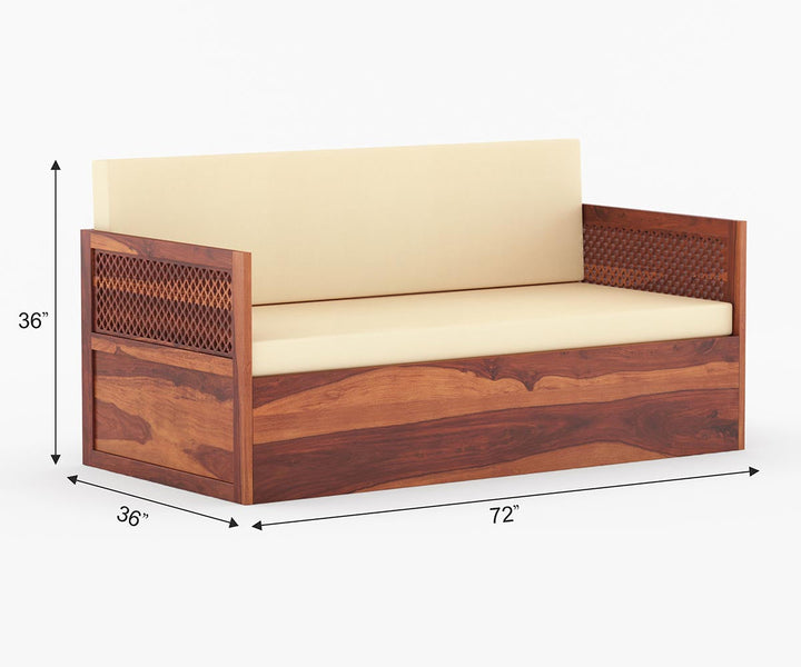 Miron Solid Wood Sheesham Diwan with Mattress | Solid Wood Sofa Come Bed (Honey Finish)