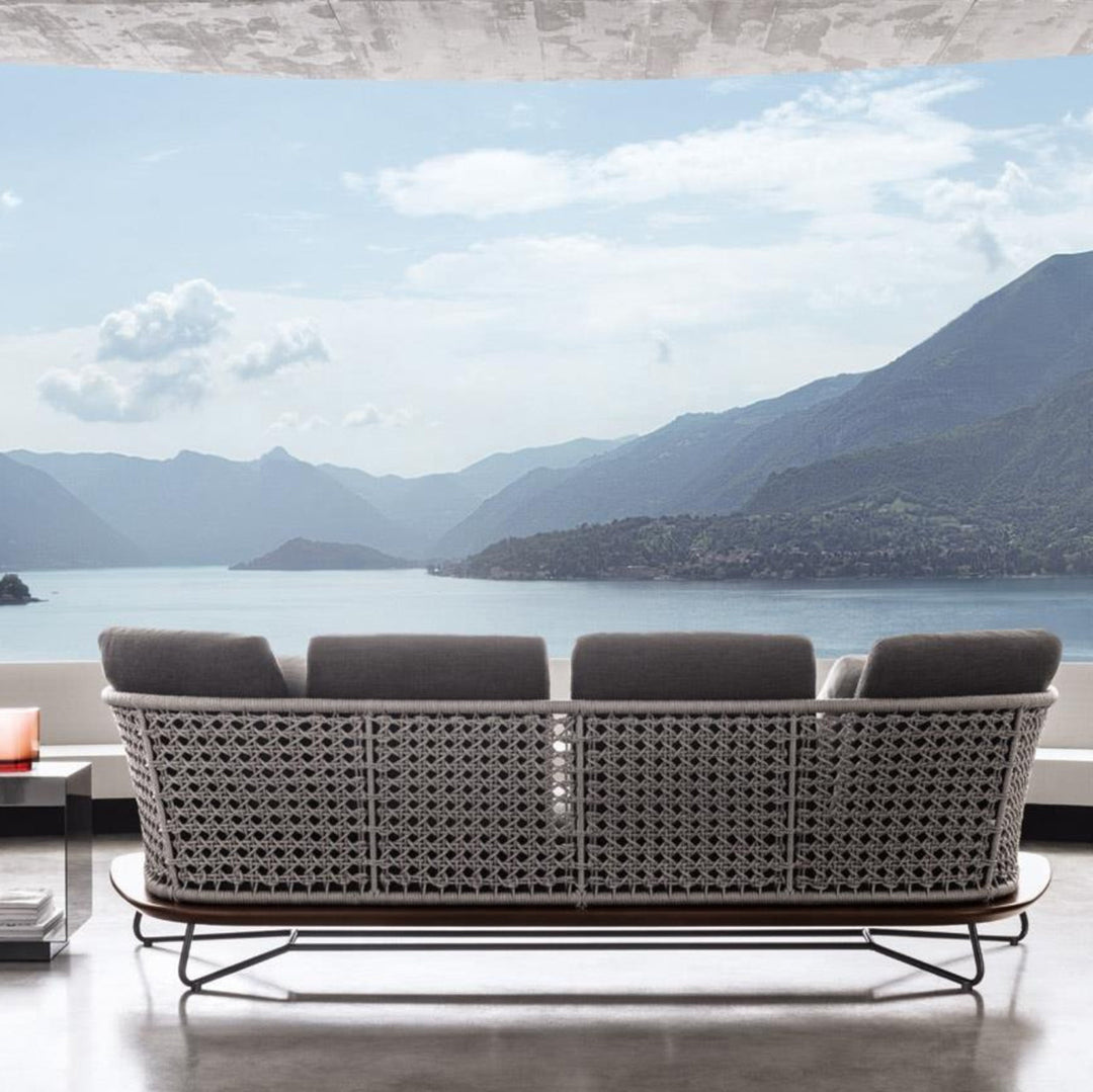 Alano Outdoor Garden Balcony Sofa Set 3 Seater, 2 Single Seater 1 Ottoman and 1 Center Table Set Braid & Rope (Grey)