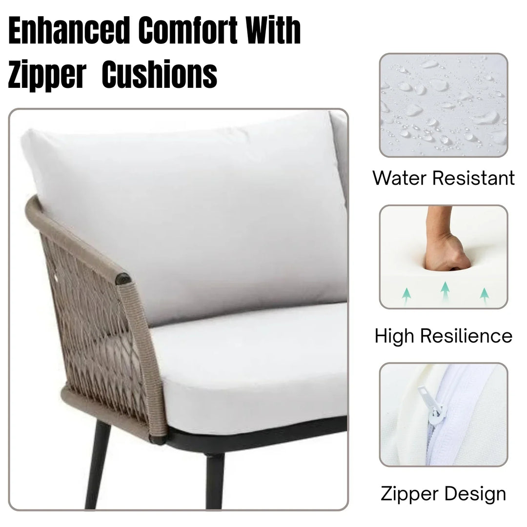 Genevieve Outdoor L-Shape All Weather Handwoven Rope Sofa Set