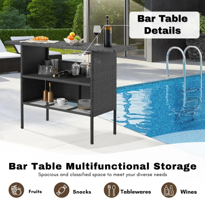 Yvette 5-Piece Outdoor Rattan Wicker Bar Set with Wicker Top Table