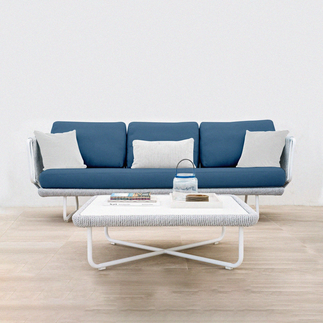 Astoir Outdoor Garden Balcony Sofa Set 3 Seater , 2 Single Seater and 1 Center Table Set Braid & Rope (Grey-Blue)