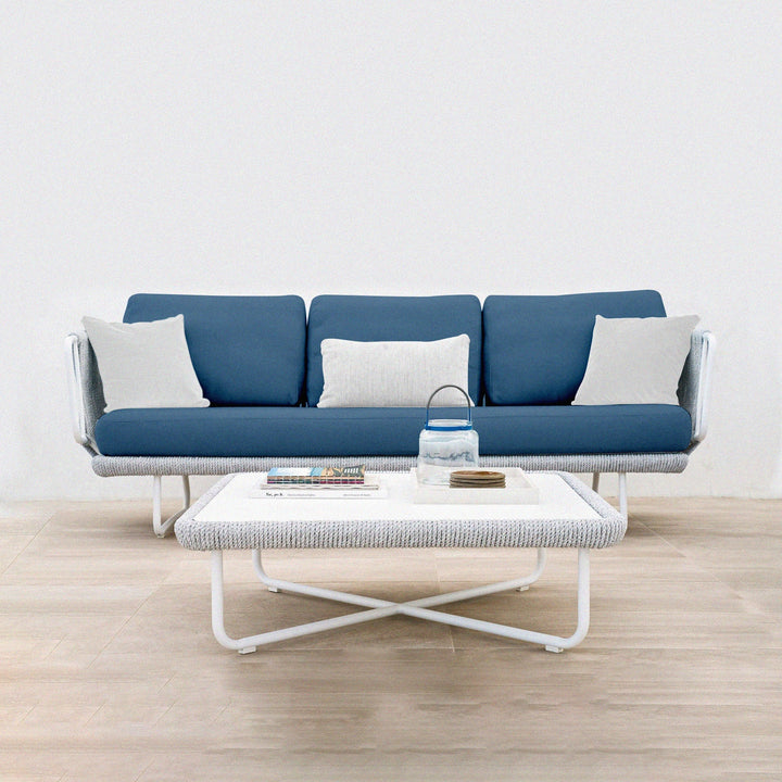 Astoir Outdoor Garden Balcony Sofa Set 3 Seater , 2 Single Seater and 1 Center Table Set Braid & Rope (Grey-Blue)