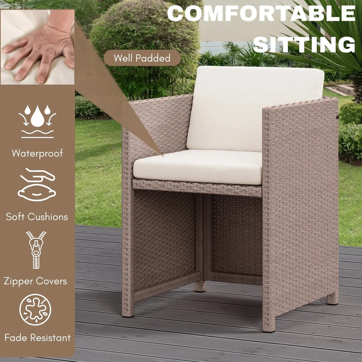 Outdoor Wicker 5-Piece Bar Set with Glass Top Table & Ottomans