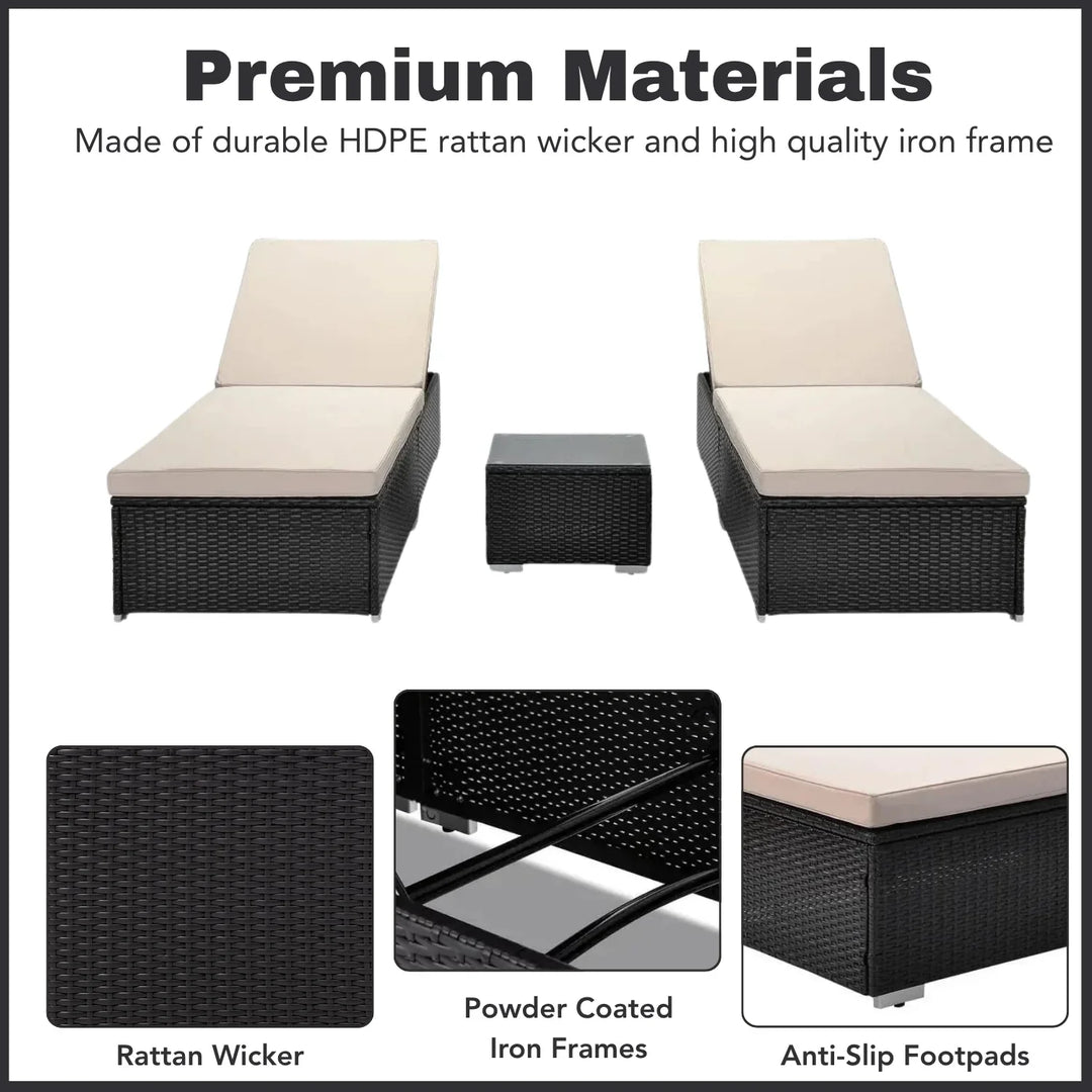 Ambria Outdoor Wicker Lounge Chairs Set of 2 With Side Table