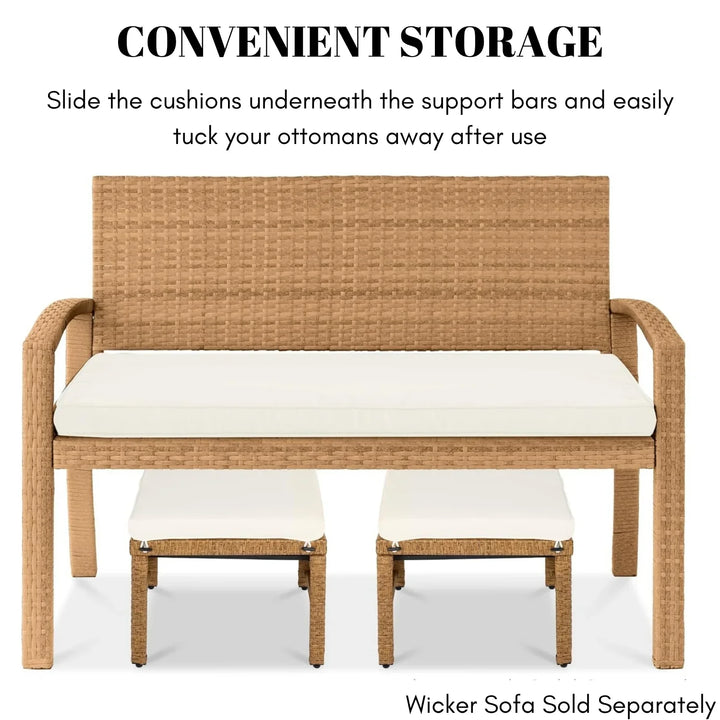 Liyana Set of 2 Wicker Ottomans, Multipurpose Outdoor Furniture