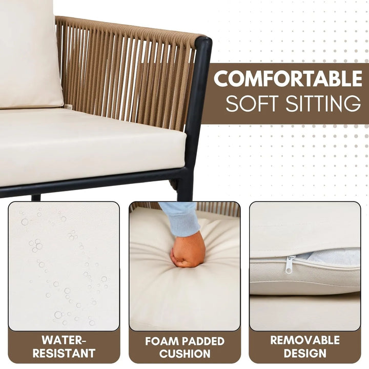 Mariposa Outdoor Rope Patio Set with Glass Top Table