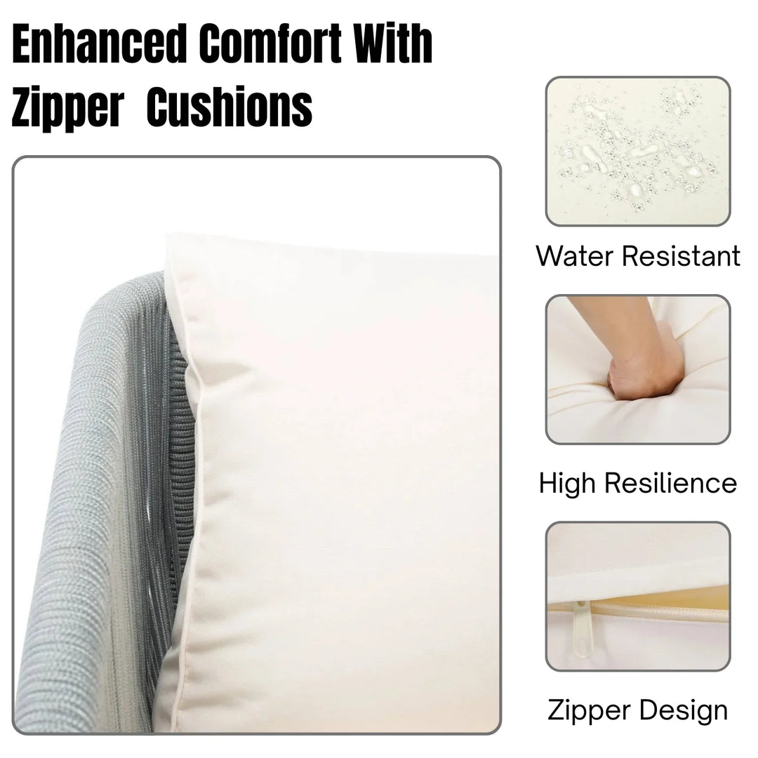 Adele Outdoor Grey Rope L-Shape All Weather Sectional Sofa Set