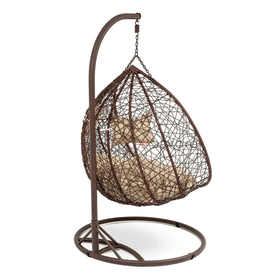 Hui Double Seater Rattan & Wicker Swing (Brown & Cream)