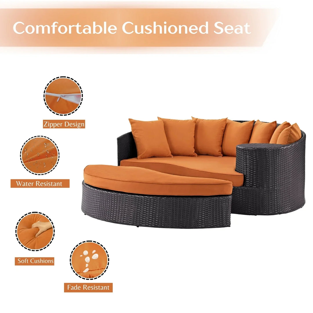 Petra Outdoor Rattan Wicker Daybed (Dark Brown & Orange)