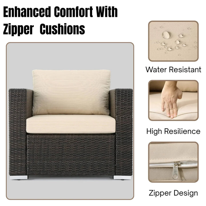 Violeta 7-Piece Rattan Sectional Sofa Set (Dark Brown/Cream)