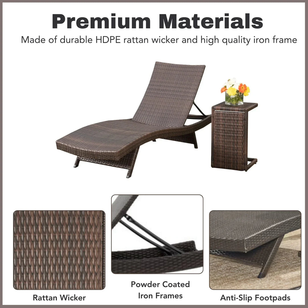 Udita Outdoor All-Weather HDPE Wicker Rattan Sunlounger Recliner with Side Table