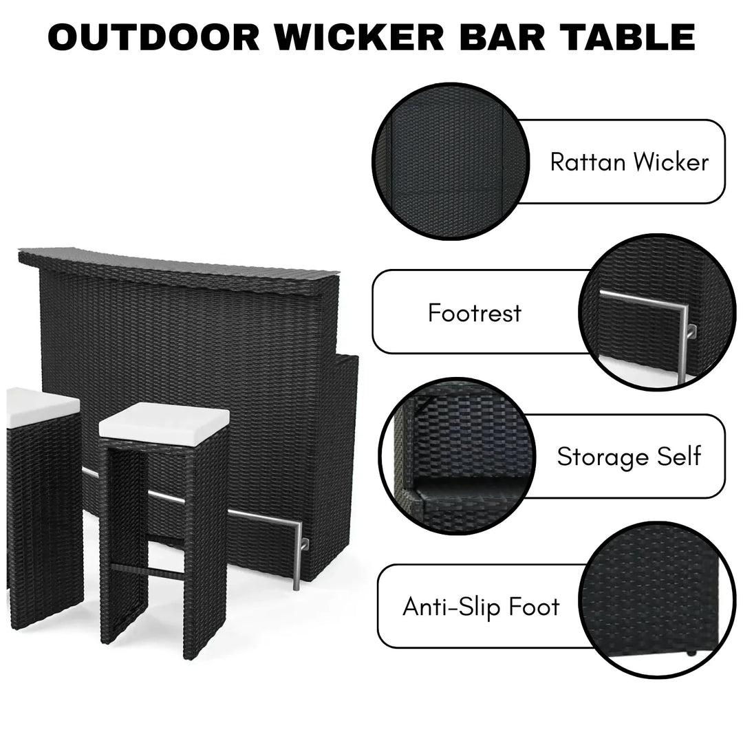 Saira 3-Seater Outdoor Rattan Wicker Bar Set