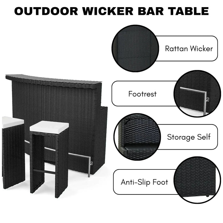 Saira 3-Seater Outdoor Rattan Wicker Bar Set