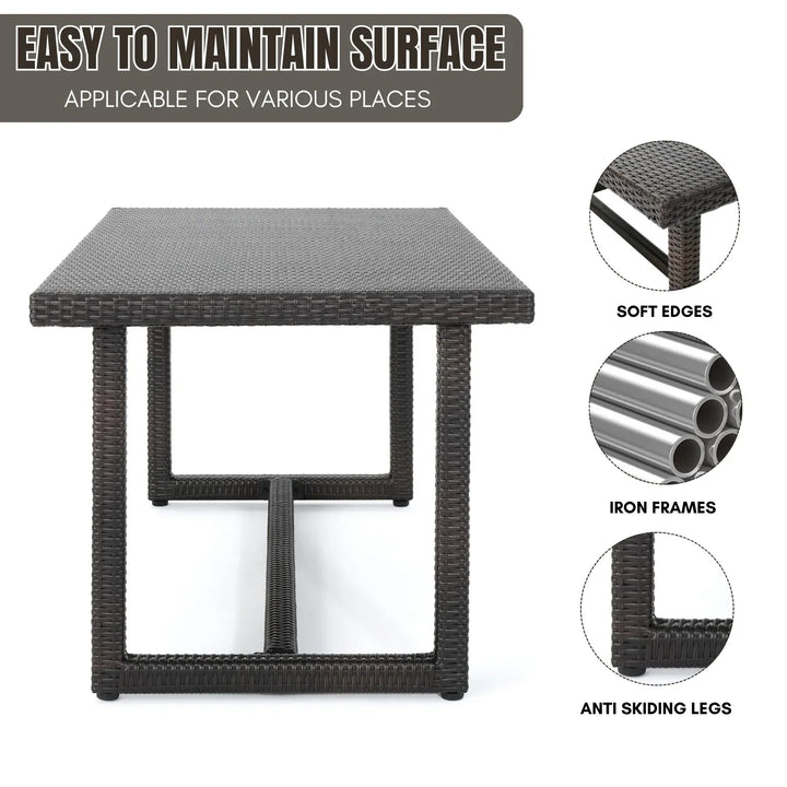 Sokhna Outdoor Rattan Wicker Patio Table (Dark Brown)