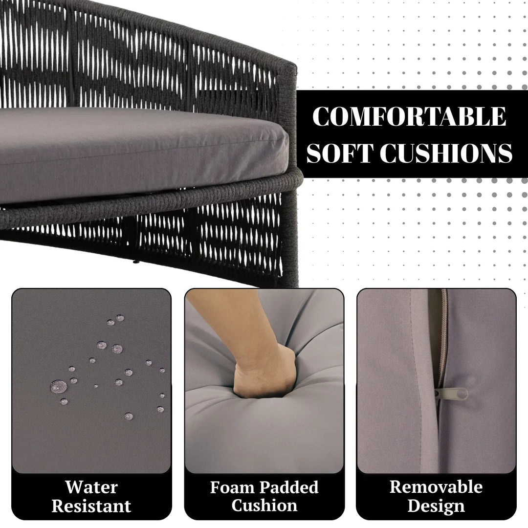 Elowen Outdoor Rope Braided Patio Furniture Daybed (Grey)