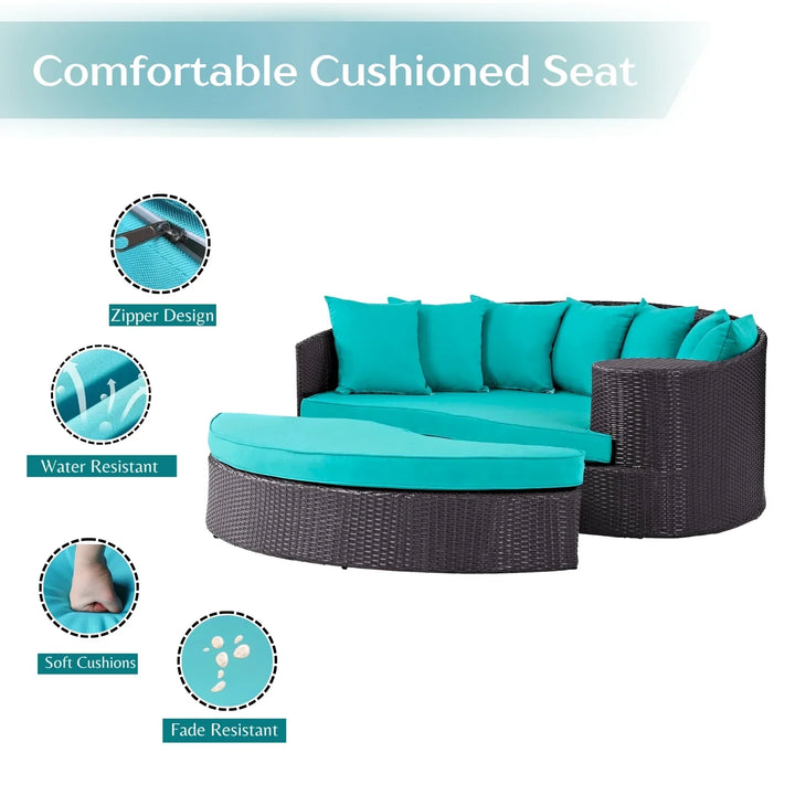 Senta Outdoor Rattan Wicker Daybed (Dark Brown & Turquoise Blue)