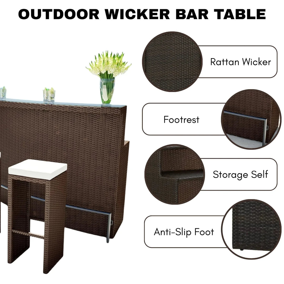 Maren 3-Seater Outdoor Rattan Wicker Bar Set