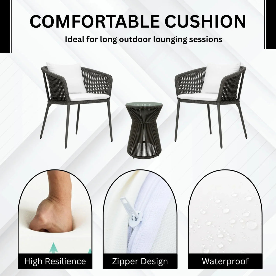 Delaney Outdoor Rope 3-Piece Patio Set