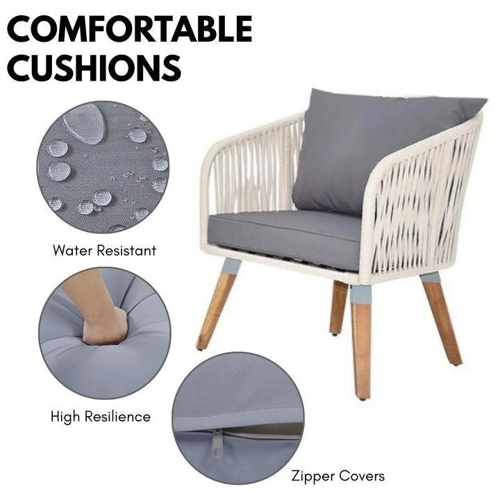 Vada Outdoor Rope 4-Piece Sofa Set (White & Grey)