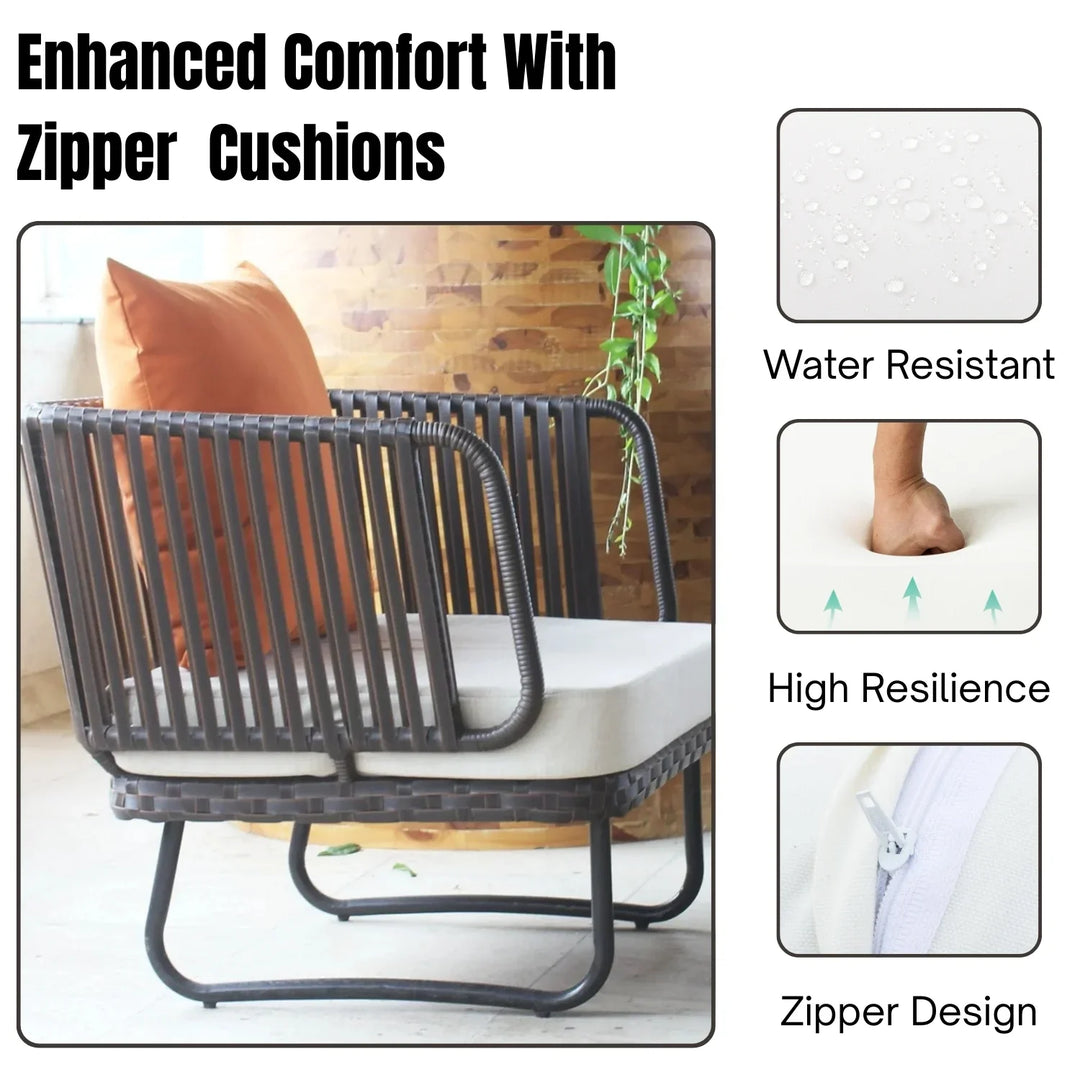 Tinsley Outdoor Rope 4-Piece Patio Sofa Set with Wicker Top Table (Brown & White)