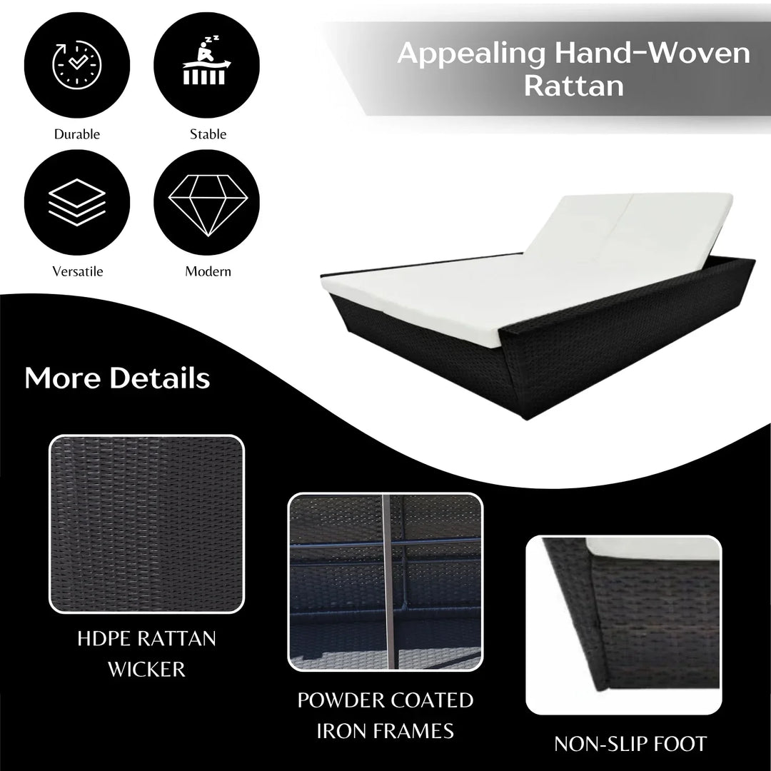 Outdoor Wicker Patio Double Seater Recliner Daybed