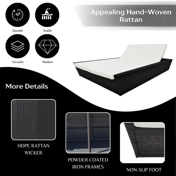 Outdoor Wicker Patio Double Seater Recliner Daybed