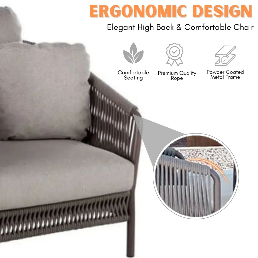 Krisha Outdoor 5 Seater Rope Patio Sofa Set with Center Table and Side Table - Sofa Set