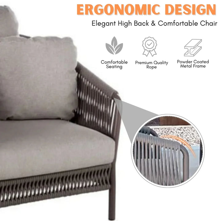 Krisha Outdoor 5 Seater Rope Patio Sofa Set with Center Table and Side Table - Sofa Set