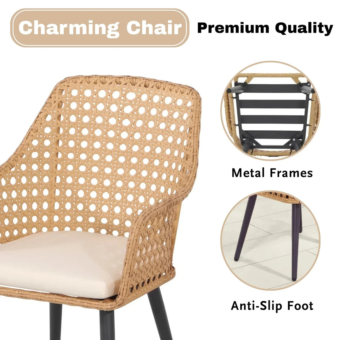 Beatriz 5-Piece Outdoor Patio Dining Set with Rattan Chairs & Glass Top Table