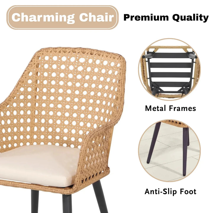 Beatriz 5-Piece Outdoor Patio Dining Set with Rattan Chairs & Glass Top Table