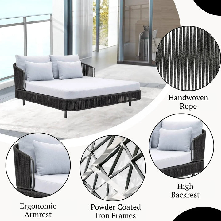 Elvira Outdoor Grey Rope Patio Daybed with Comfortable White Cushion