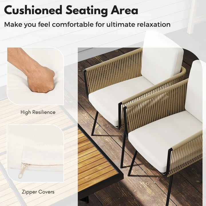 Yun 5-Piece Outdoor Patio Dining Set with Square Wood Tabletop