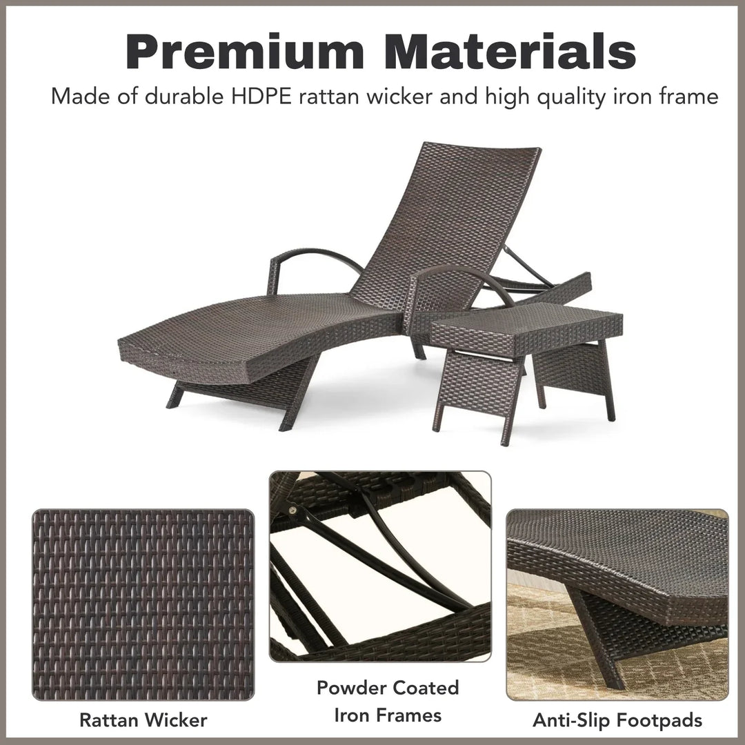 Tanirika Outdoor All-Weather HDPE Wicker Rattan Sunlounger Recliner with Side Table